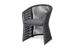 "Романо" стул плетеный из роупа, каркас алюминий темно-серый (RAL7024) муар, роуп темно-серый круглый, ткань темно-серая 027