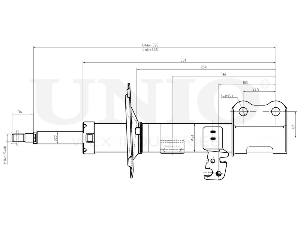 Амортизатор газовый передней подвески левый UNIO SAB-10294