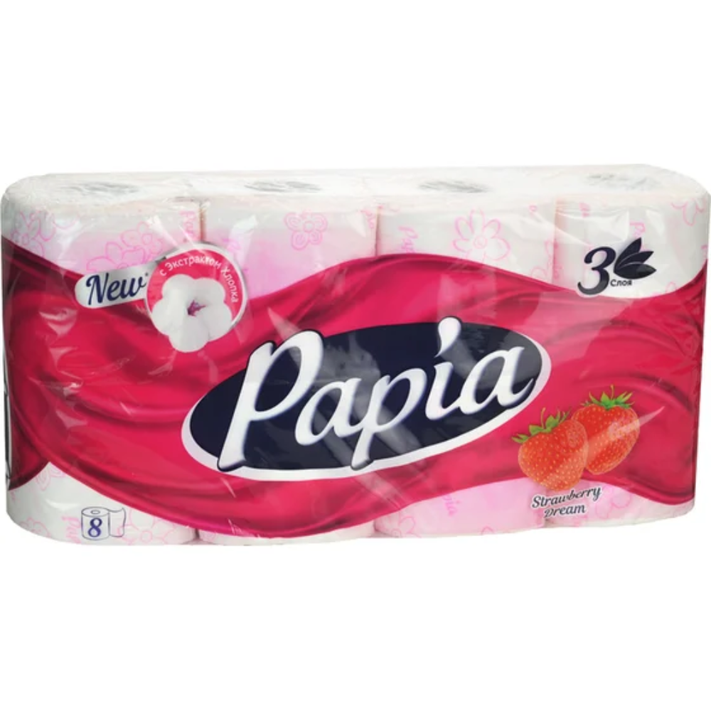 Туалетная бумага Papia Strawberry Dream  3 слоя 8 рулона