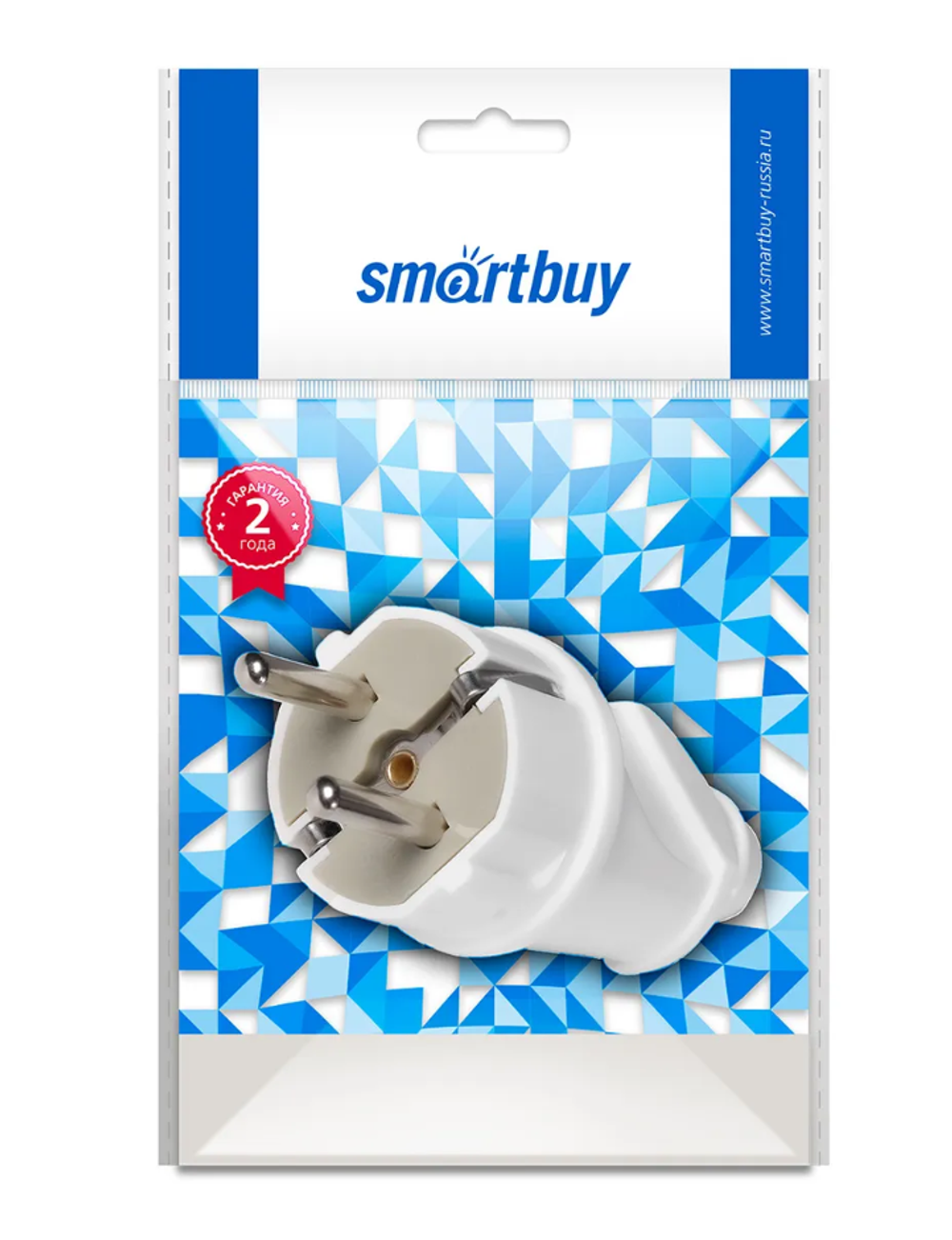 Вилка Smartbuy, прямая с заземлением белая 16А 250В