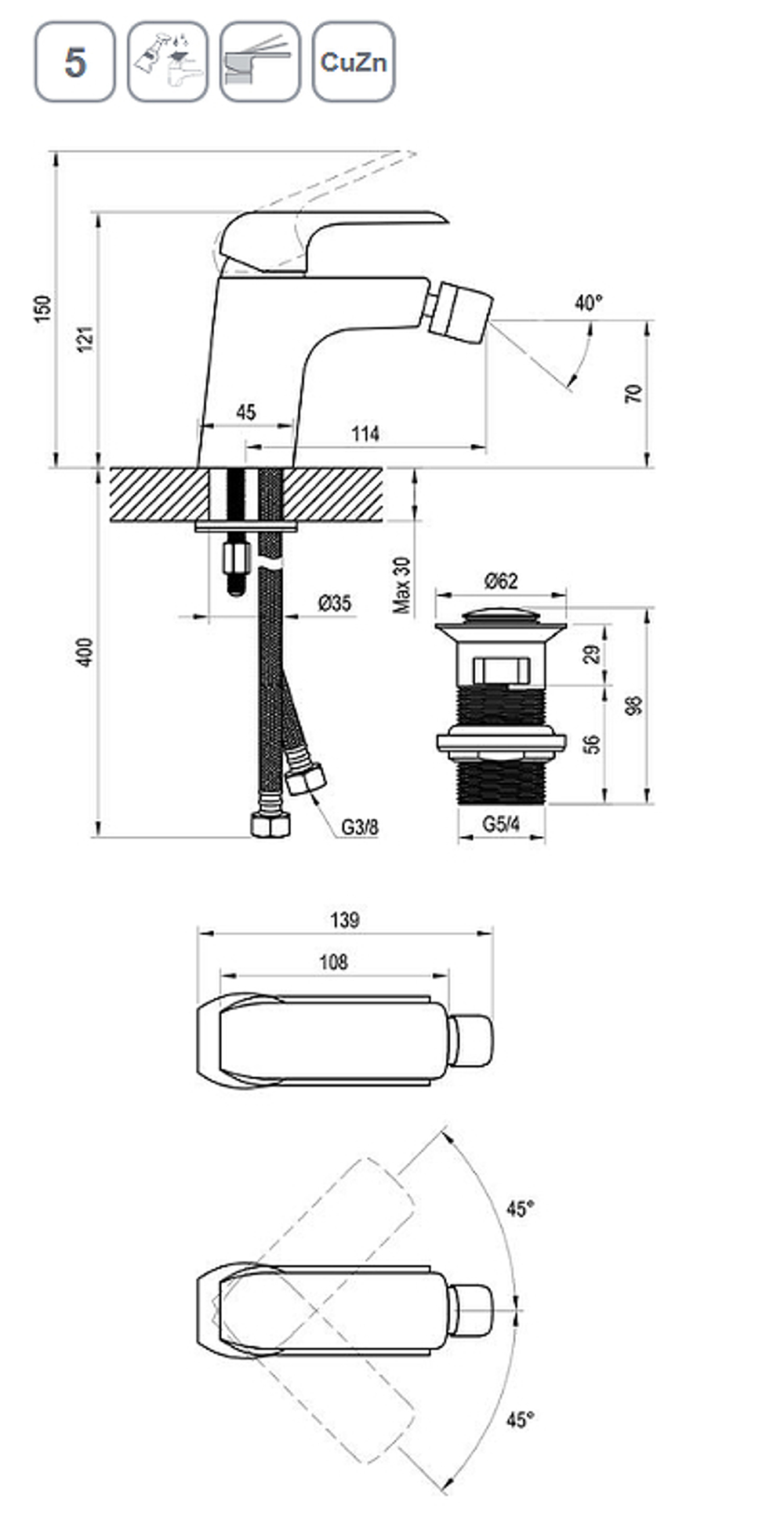 Смеситель для биде Ravak Flat FL 055.20 X070178 Черный матовый