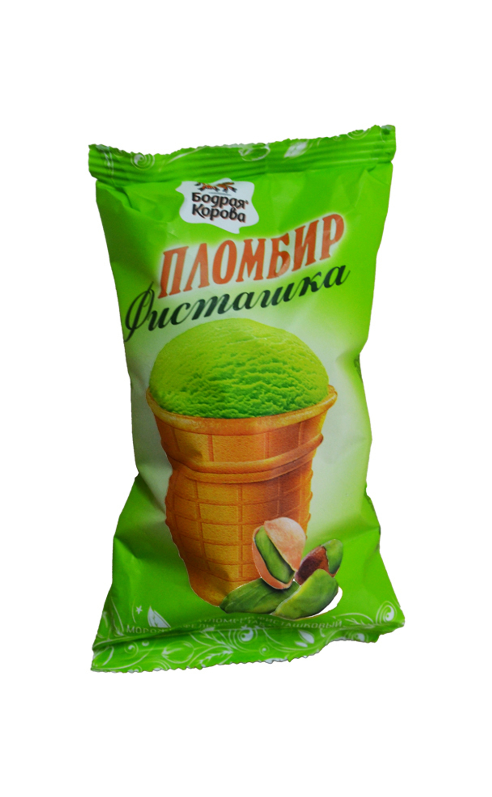 Мороженое пломбир Бодрая Корова фисташковое 12% 80г
