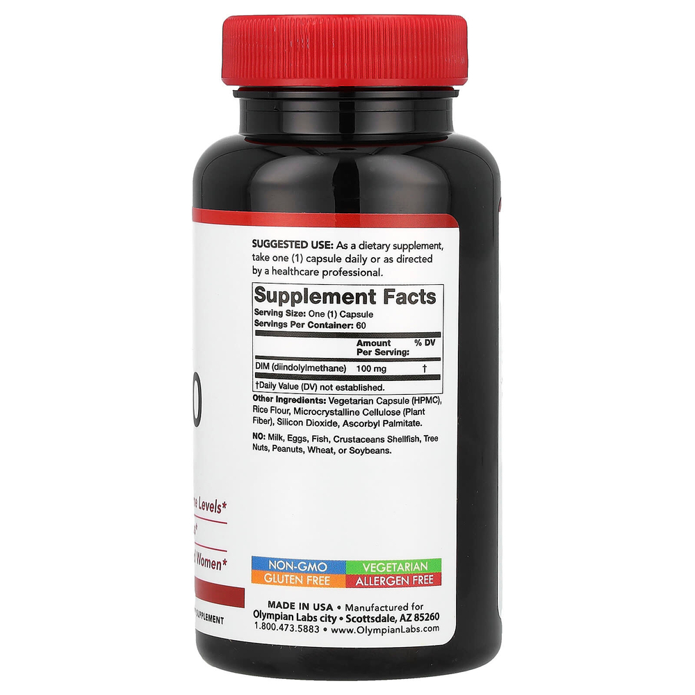 Olympian Labs, DIM-100, 60 вегетарианских капсул (100 мг на капсулу)
