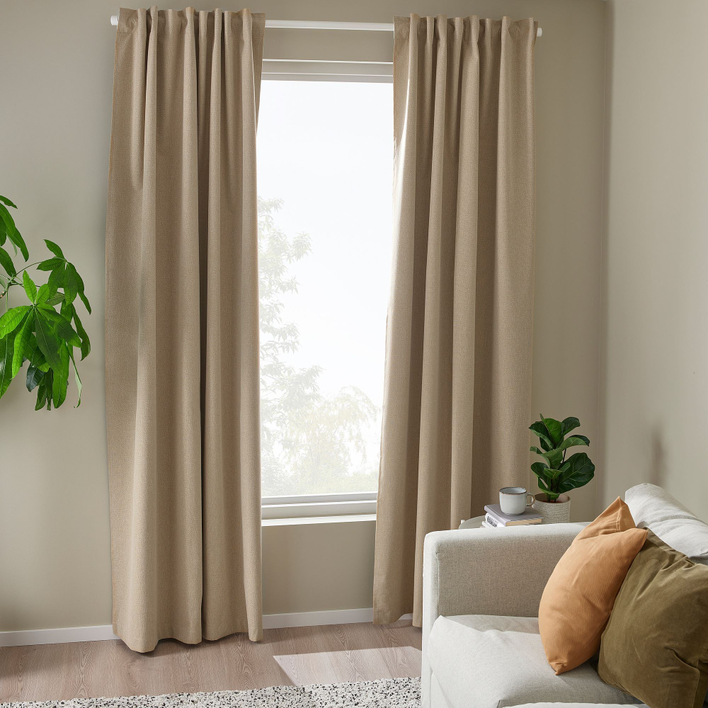 Комплект штор IKEA ROSENMANDEL (РОЗЕНМАНДЕЛ), Бежевый, 135x250 см, 2 шт