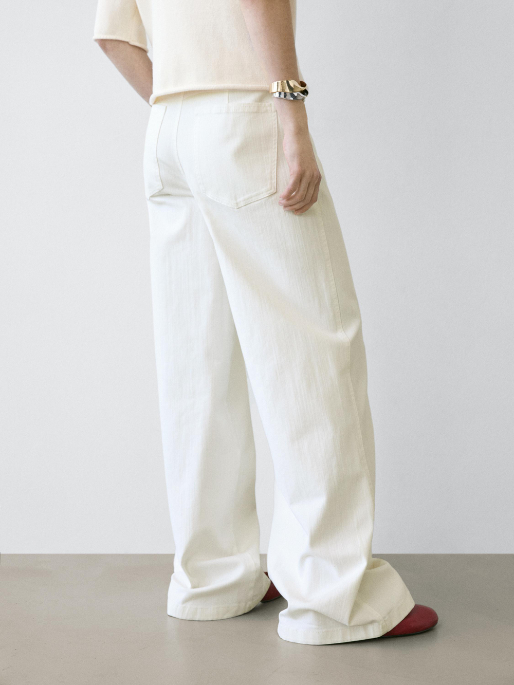 Massimo Dutti Джинсы-палаццо с высокой талией, белый