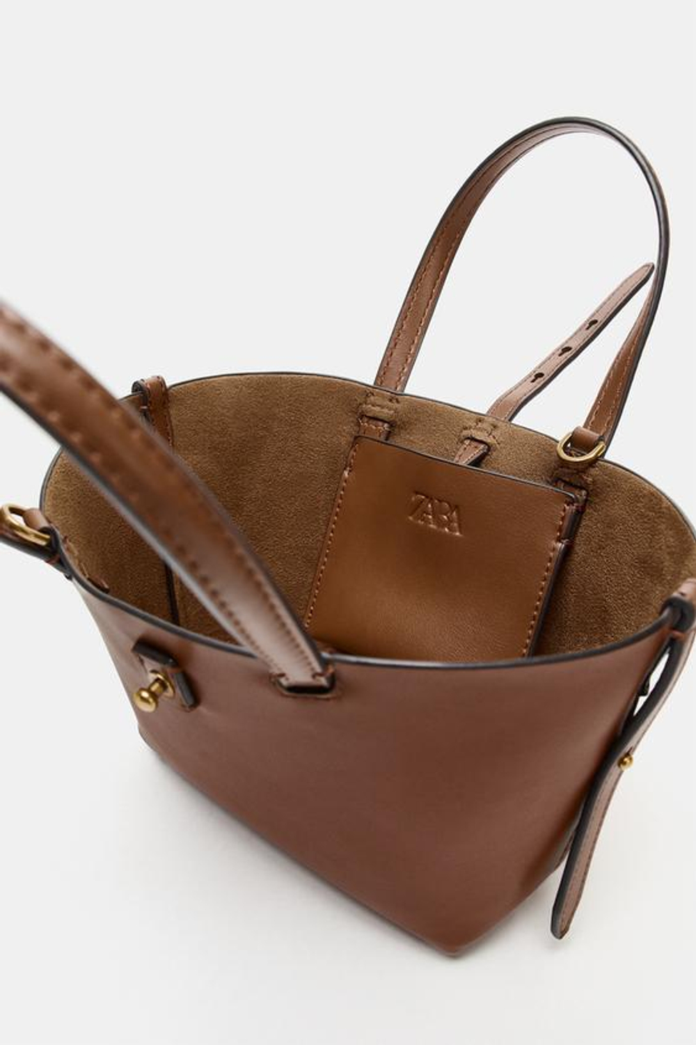 ZARA МИНИ-СУМКА-КОРЗИНКА, ТЕМНЫЙ РЫЖЕВАТО-КОРИЧНЕВЫЙ