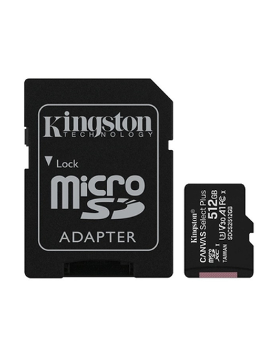 Карта памяти Micro SecureDigital 512Gb Kingston Class 10 UHS-I U3 Canvas Select Plus (SD адаптер) 100MB / s SDCS2 / 512GB