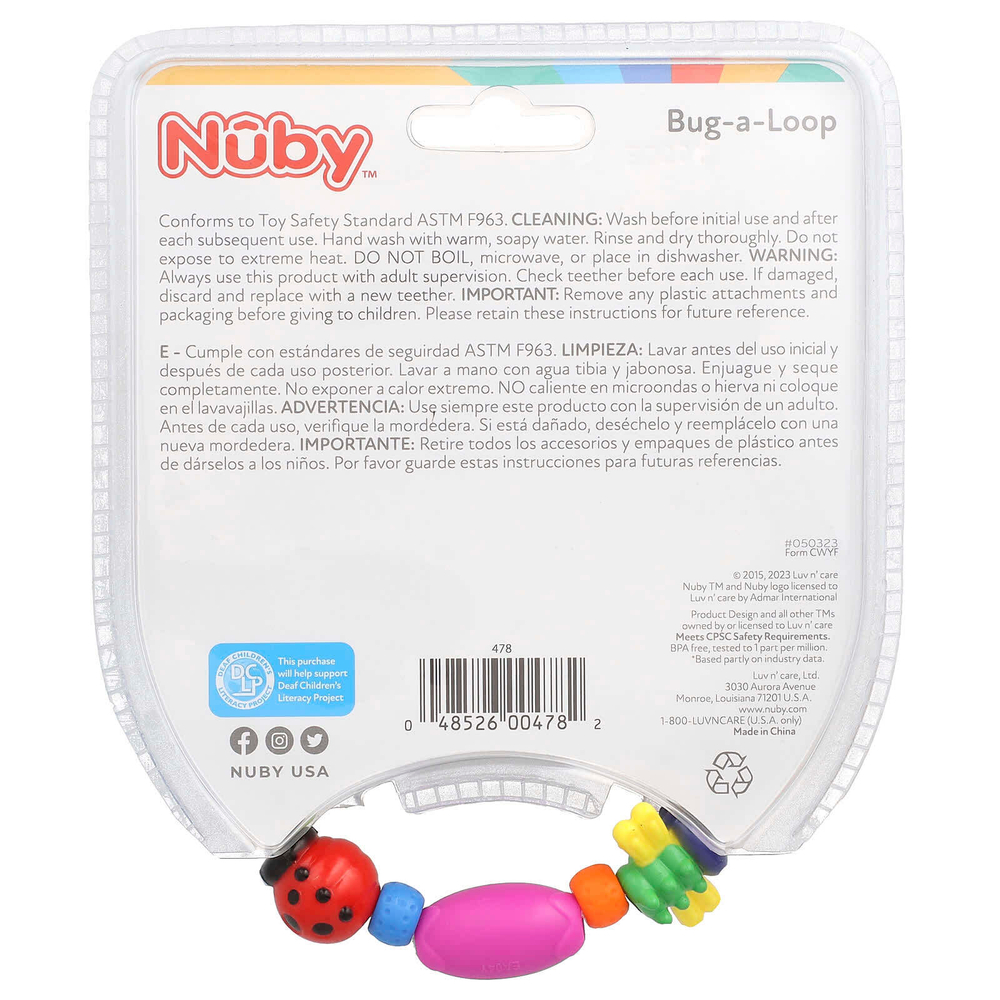Nuby, Bug-a-Loop, прорезыватель для зубов, для детей от 3 месяцев, 1 шт.