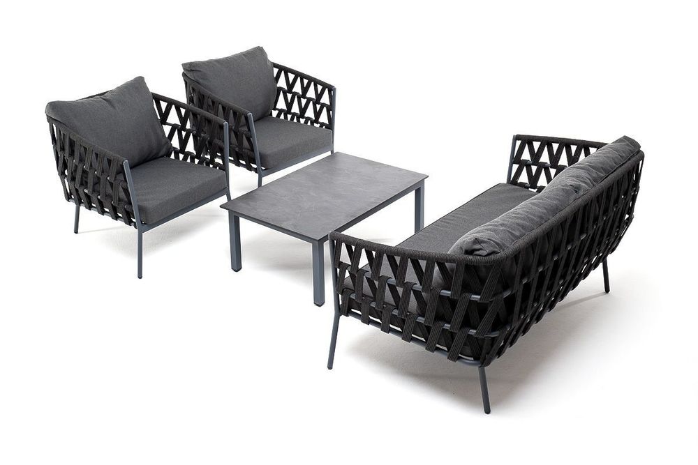 "Диего" лаунж-зона 4-местная плетеная из роупа (веревки), каркас алюминиевый темно-серый, роуп темно-серый