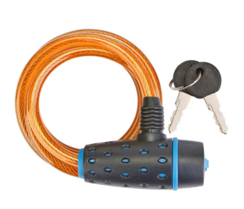 Трос-замок 8х1800мм 87318 STELS с ключом со стальным тросом, чёрно-оранжевый