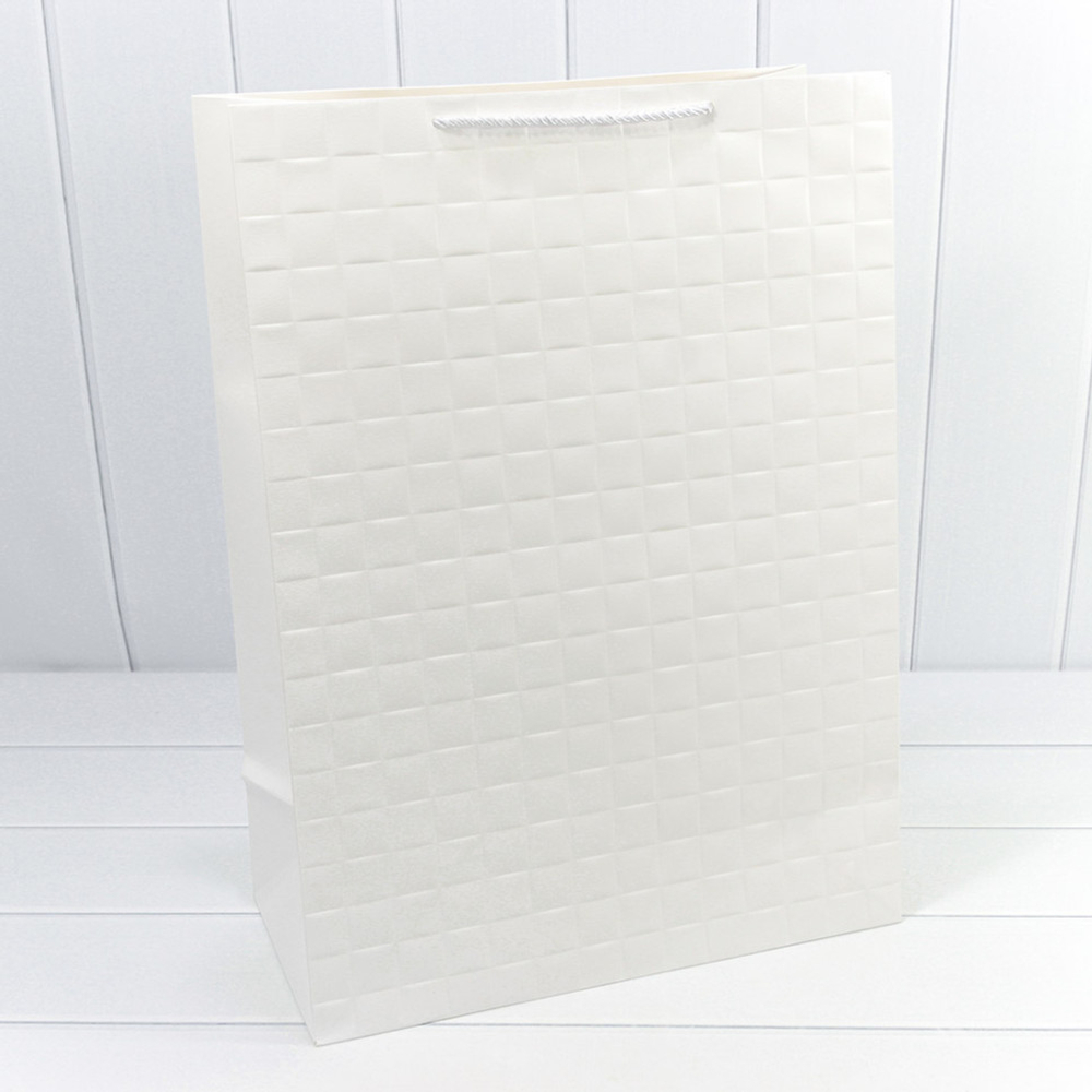 Пакет подарочный 40х55х20см Фигуры и узоры "Квадраты" (Белый)