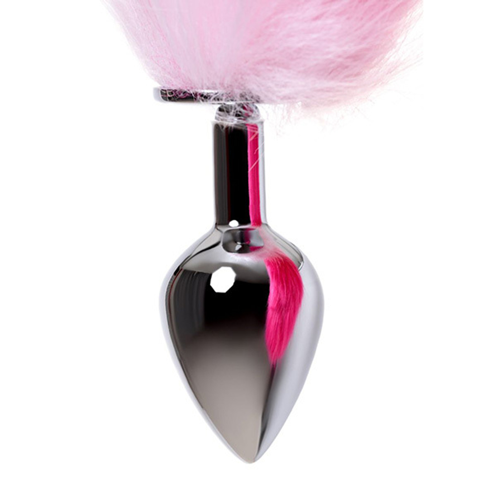 Серебристая анальная втулка 45см с бело-розовым хвостом размер M ToyFa Metal 712028-M