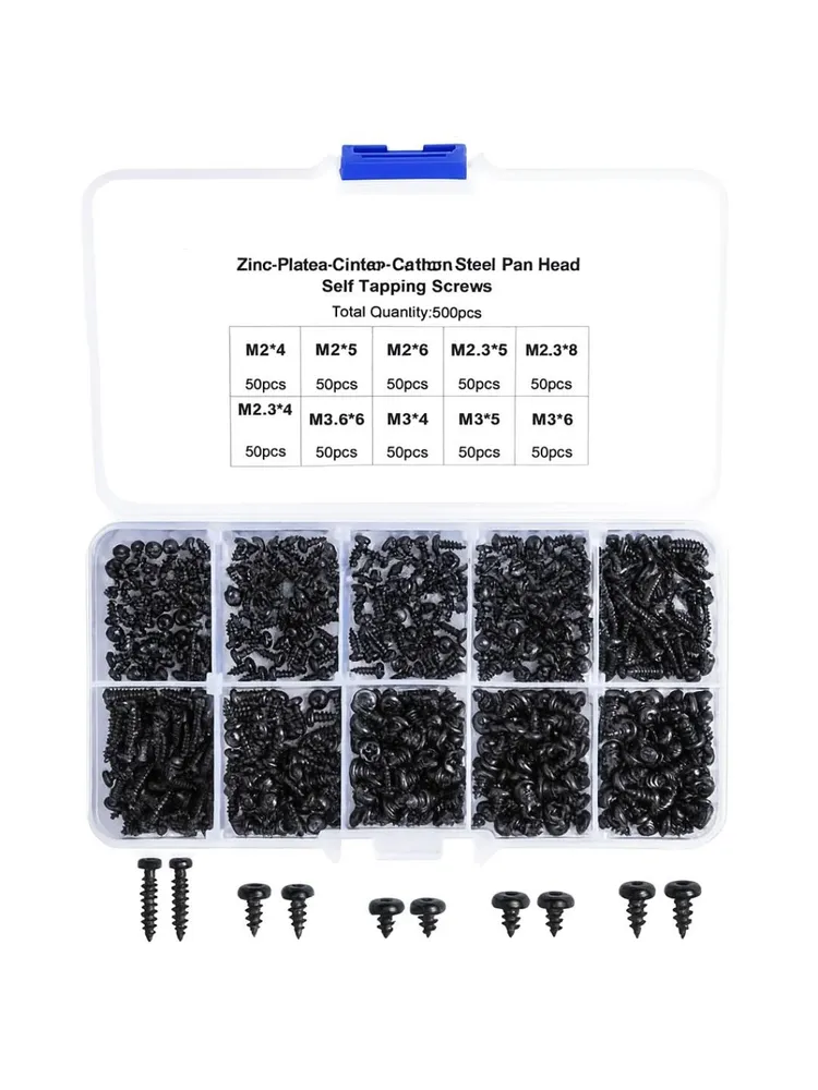 Набор саморезов из стали (M2, M2.3, M2.6, M3), 500 штук
