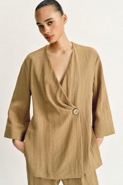 ZARA ДВУБОРТНЫЙ ЖАКЕТ С БОКОВЫМИ РАЗРЕЗАМИ, РЫЖЕВАТО-КОРИЧНЕВЫЙ