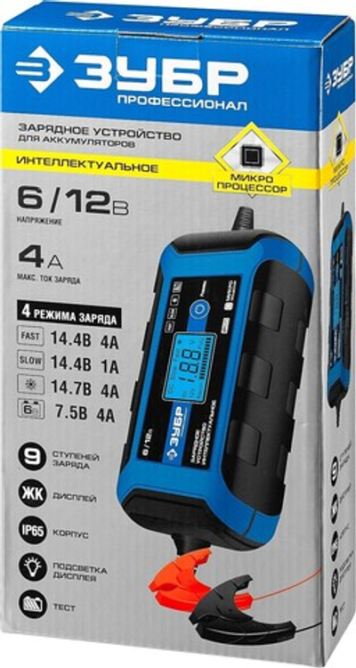 ЗУБР ЗУ-120, 6/12 В, 4 А, интеллектуальное зарядное устройство для аккумуляторов, Профессионал (59300)