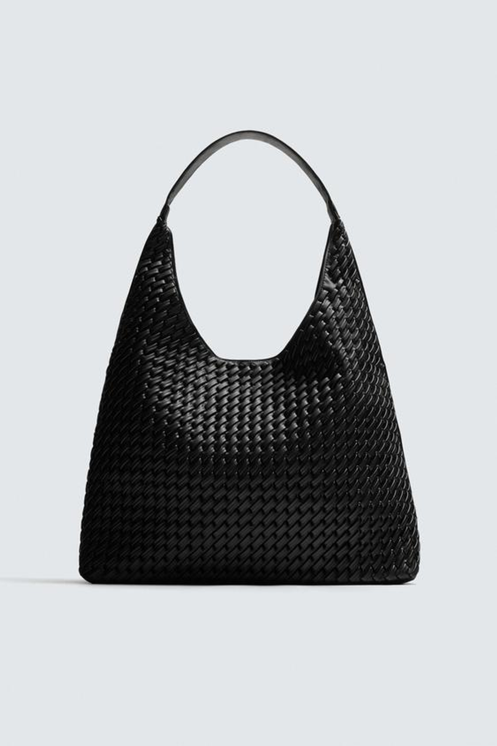 ZARA ПЛЕТЕНАЯ СУМКА-ШОПЕР, ЧЕРНЫЙ