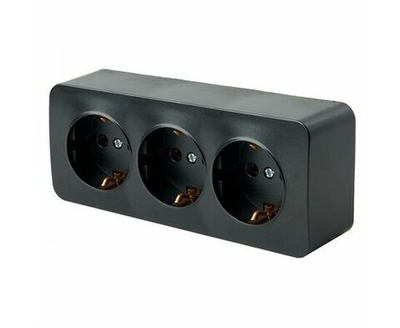 Розетка 3-местная с/з открытой установки, STEKKER, 250В, 16А, IP20, серия София, черный, MST16-13-02