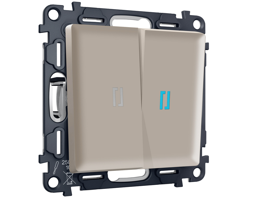 MA364060 Комплект механизма 2-кл выключателя с самовозвратом с подсветкой 10000K ALFA Серо-бежевый матовый QUANT (AP3640, VM129, G17B)