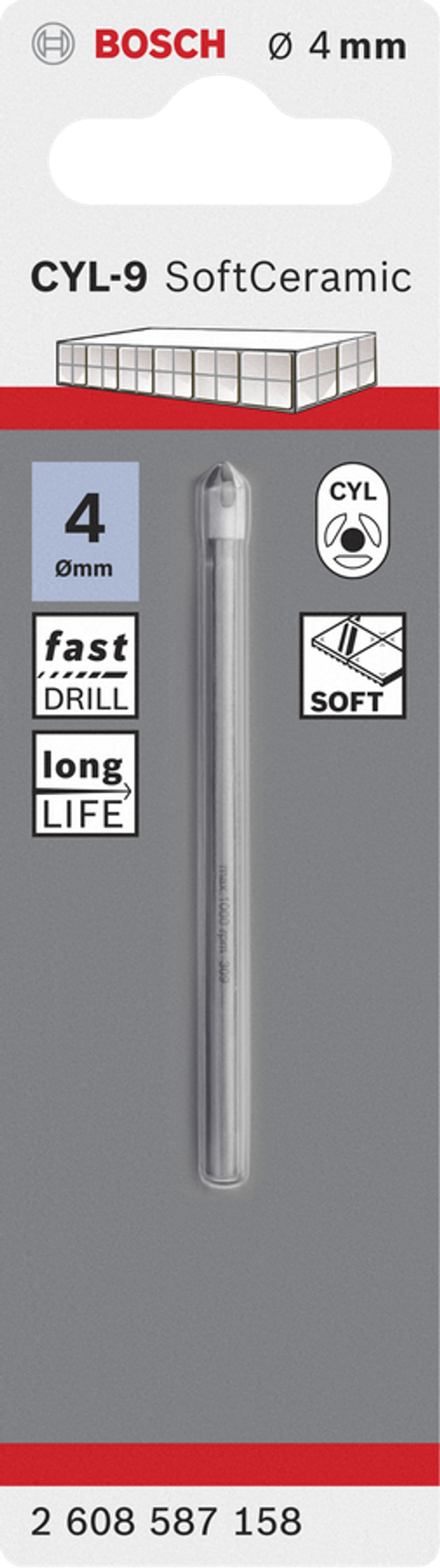 Сверло по кафелю CYL-9 CERAMIC 4х70 мм BOSCH 2608587158