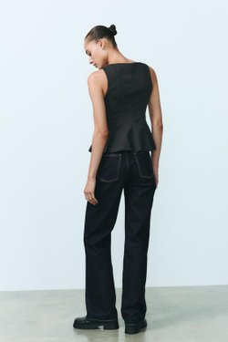 ZARA ТОП С БАСКОЙ, ТЕМНО-СЕРЫЙ