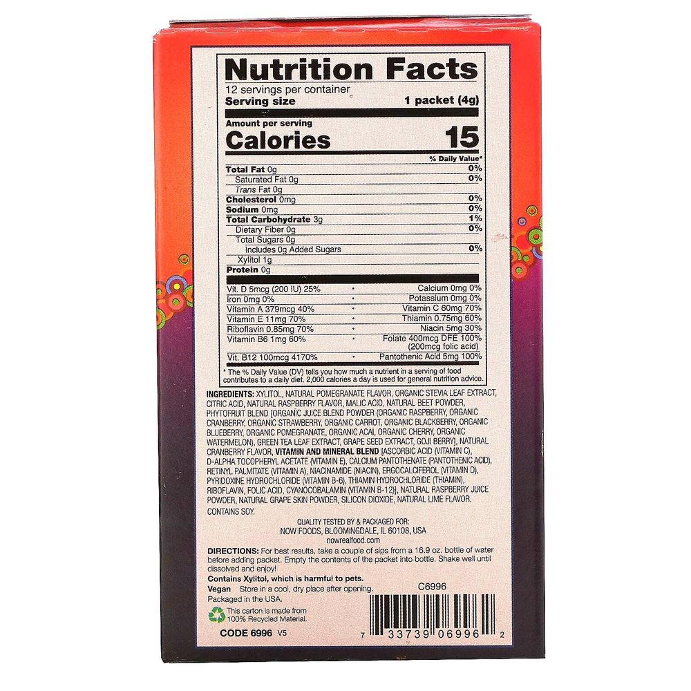 NOW Foods, Real Food, Slender Sticks, со вкусом граната и ягод, 12 стиков, по 4 г (0,14 унции)