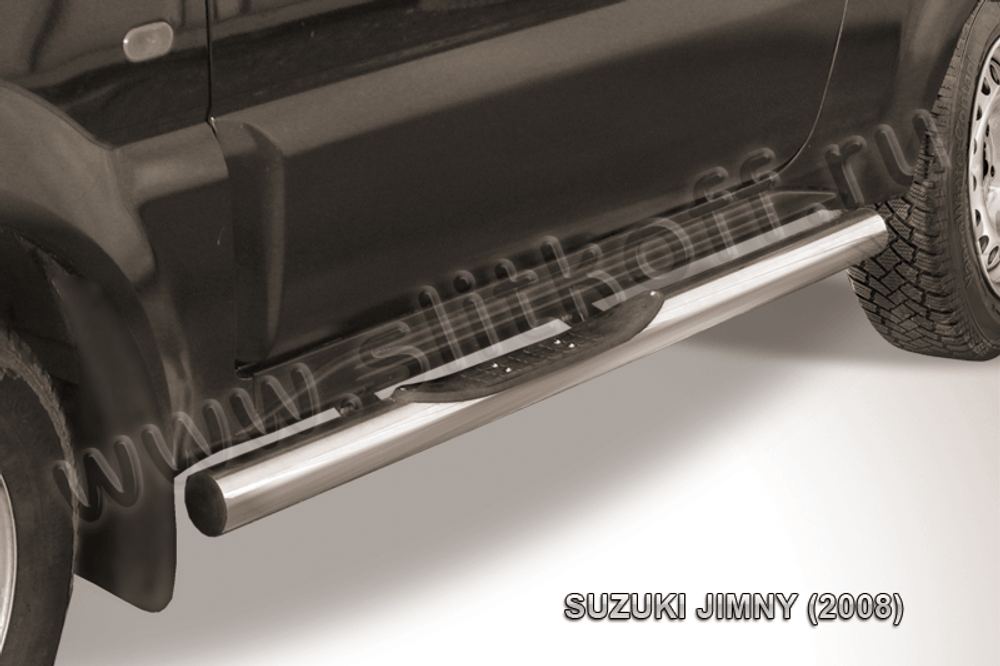 Пороги из нержавейки Suzuki Jimny (1998-2019) d76 с проступями (черный цвет)