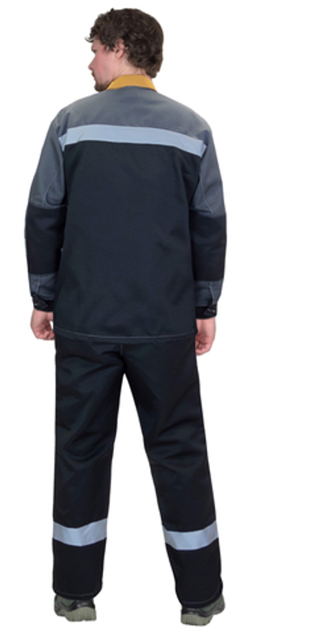 Костюм СИРИУС-ПРОФИЛЬ куртка, брюки, черный с темно-серым с горчичной отделкой и СОП