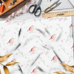 Ткань мембрана акварельные птички и веточки