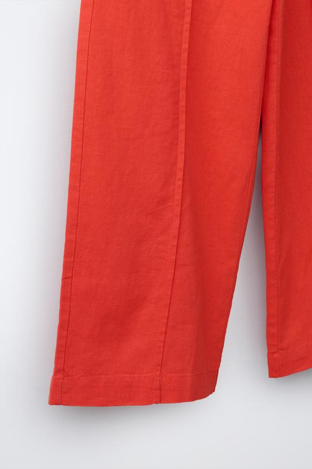 ZARA БРЮКИ ПРЯМОГО КРОЯ ИЗ СМЕСОВОГО ЛЬНА СО ШНУРКОМ, КРАСНЫЙ