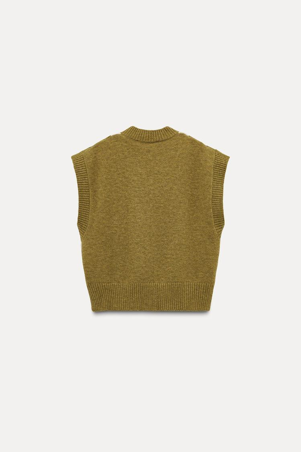 ZARA ЖАККАРДОВЫЙ ЖИЛЕТ С УЗОРОМ «РОМБЫ», ЗЕЛЕНЫЙ