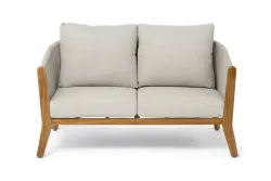 "Сидней" диван 2-местный плетеный из роупа, основание тик, каркас алюминий бежевый, роуп бежевый, ткань бежевая