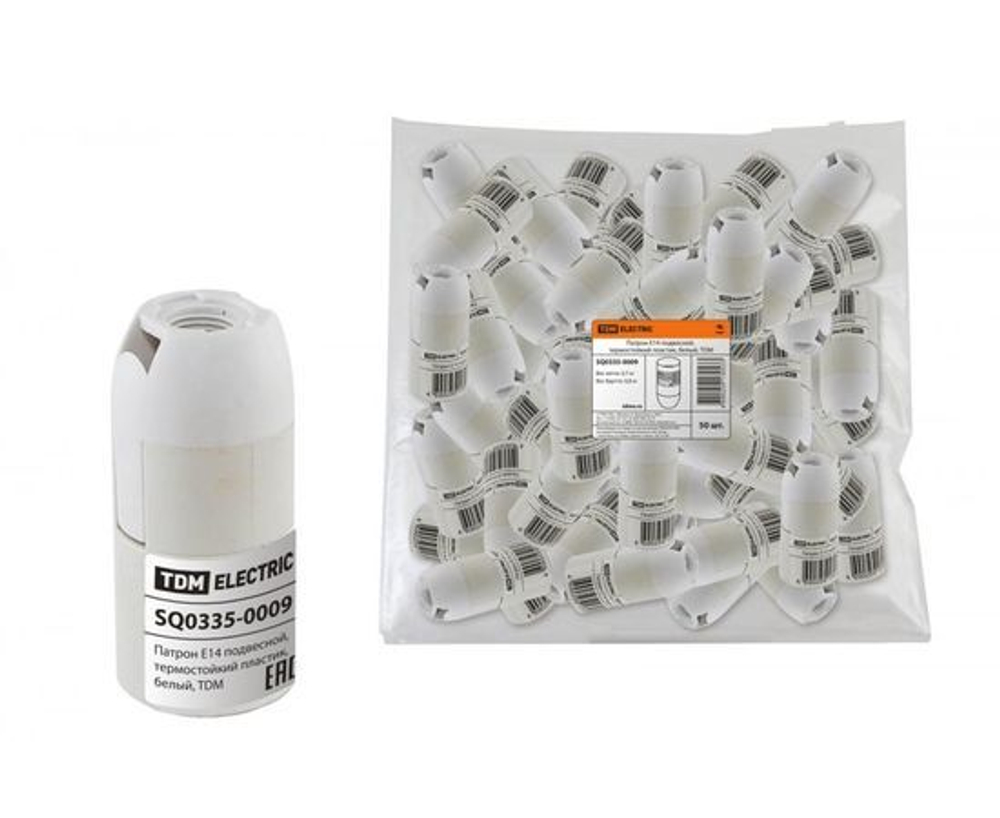 Патрон Е14 подвесной, термостойкий пластик, белый, TDM SQ0335-0009 (упаковка 10 шт)