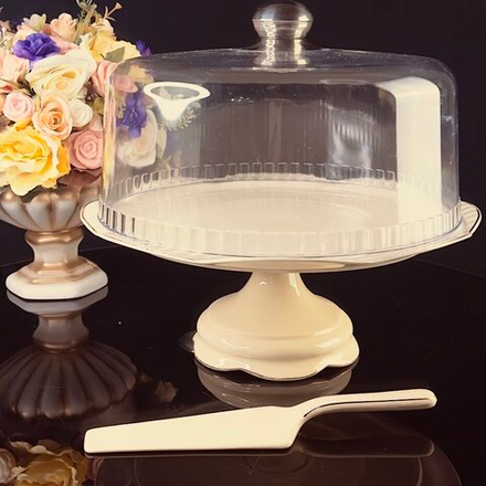 Lenardi 205-566 Тортовница 33х30см на ножке с крышкой и лопаткой МИРАЖ в под.уп.(х4)Фарфор