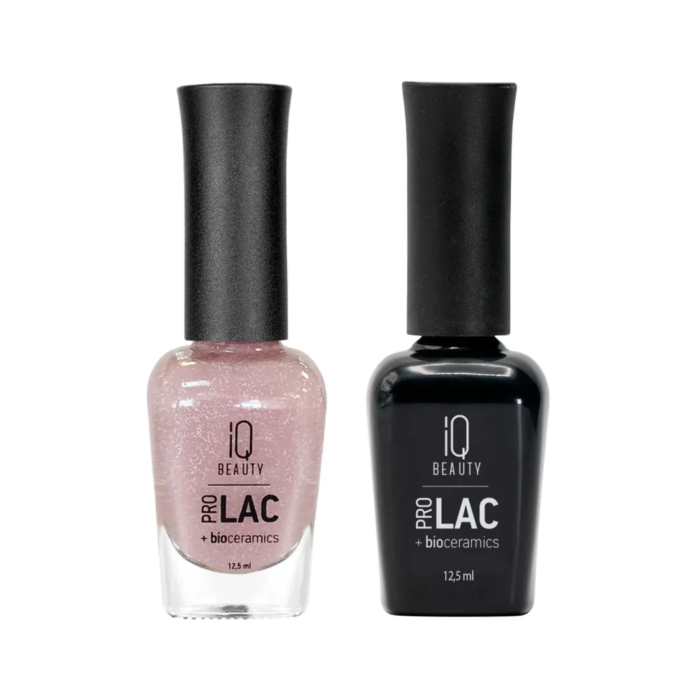 IQ Beauty Лак для ногтей профессиональный укрепляющий с биокерамикой #088, 12.5 мл Пыльно-розовый с белой крошкой, полупрозрачный