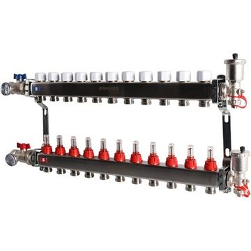 Коллектор Rommer 1"x3/4" на 11 контуров с расходомерами в сборе (нерж. сталь) RMS-1210-000011