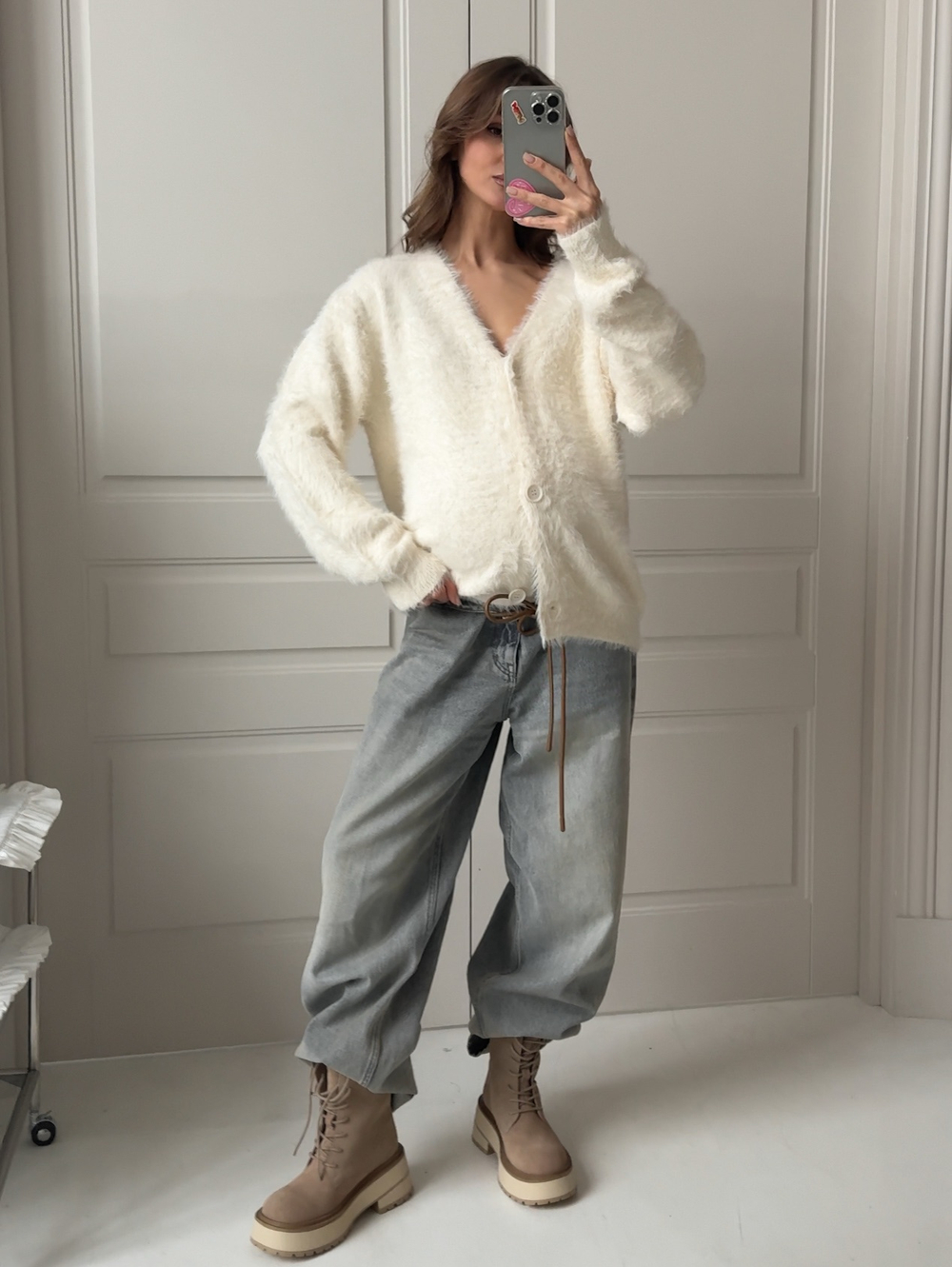 Кардиган пушистый, на пуговицах