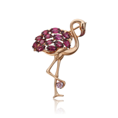 Брошь «Фламинго» из красного золота c гранатами, аметистом и эмалью Артикул: 04-0227-00-257-1110-57