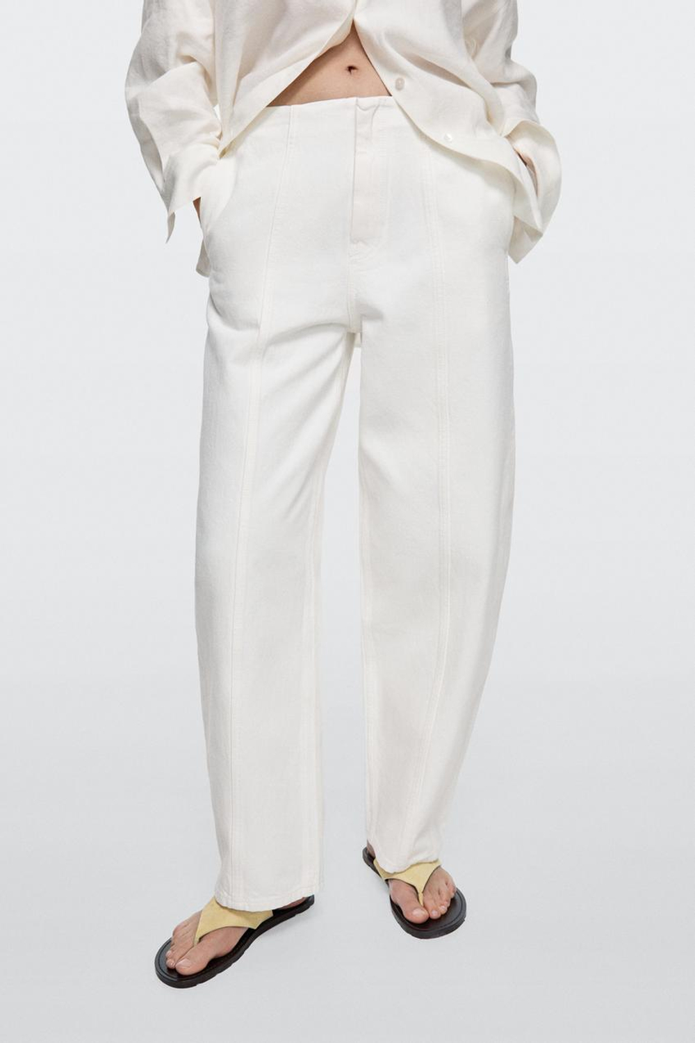 Massimo Dutti Джинсы прямого кроя с декоративными швами, экрю