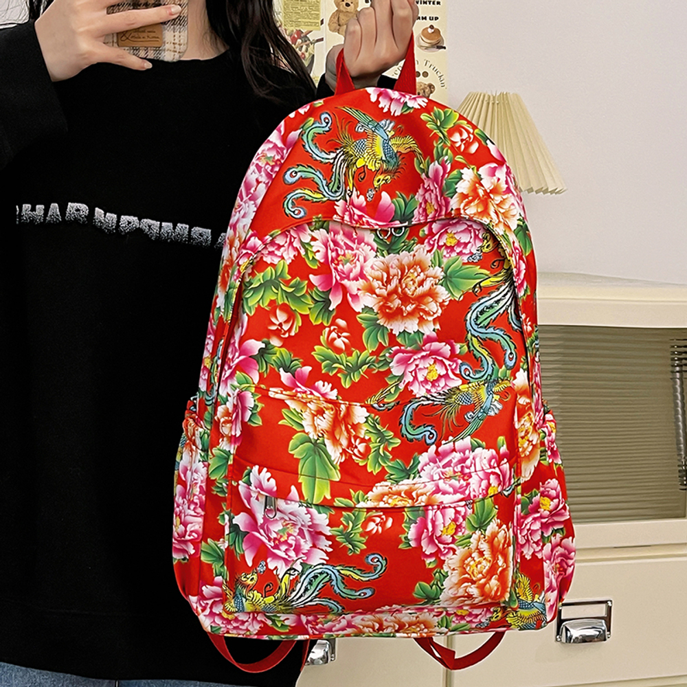 DELIXIONG Nylon Backpack Regular Women"s Red/Green/Black