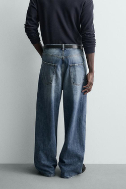 ZARA ДЖИНСЫ BAGGY FIT С РАЗРЕЗАМИ, ВЫЦВЕТШИЙ СИНИЙ