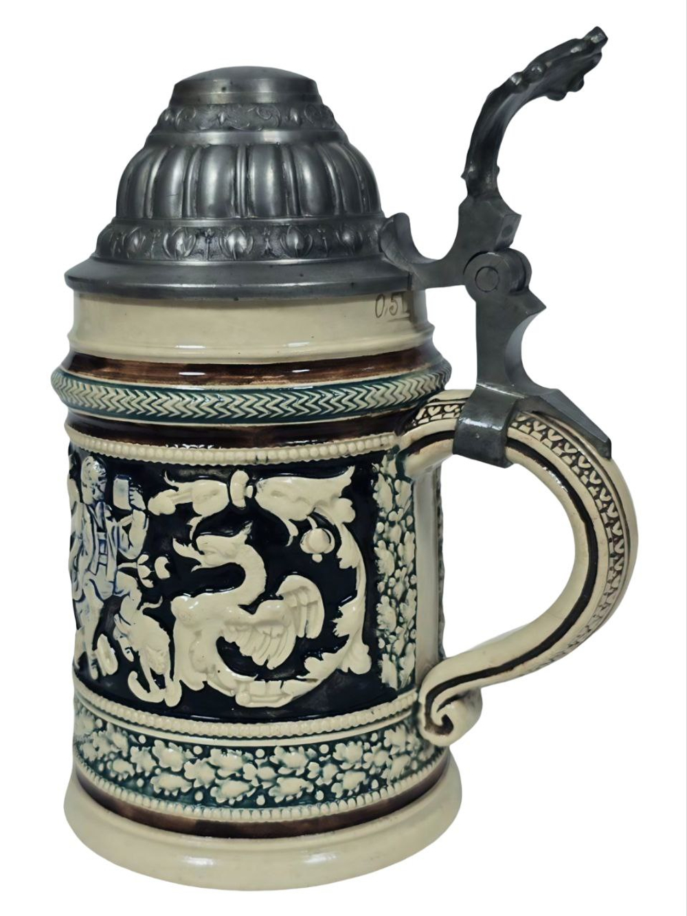 Кружка пивная (керамика с оловянной крышкой) Германия