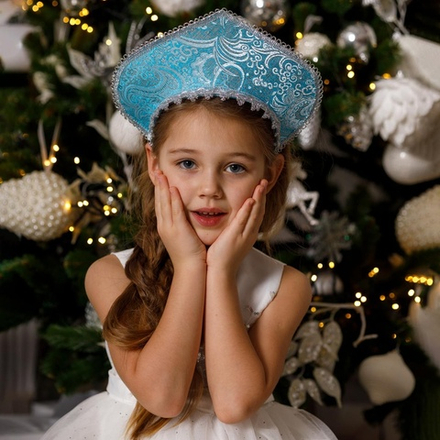 Кокошник-Ободок Узор Зимний бирюза