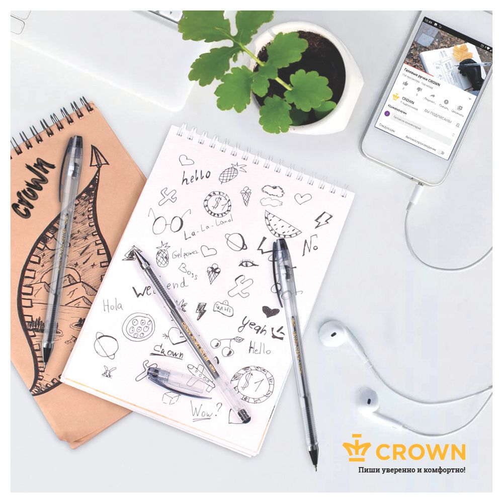 Ручка гелевая Crown "Hi-Jell Needle" синяя, 0,5мм, игольчатый стержень