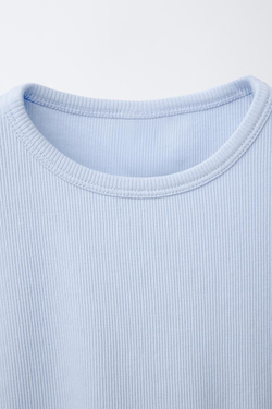 ZARA ФУТБОЛКА В РУБЧИК С ВЫРЕЗОМ И БАНТАМИ, СИНИЙ