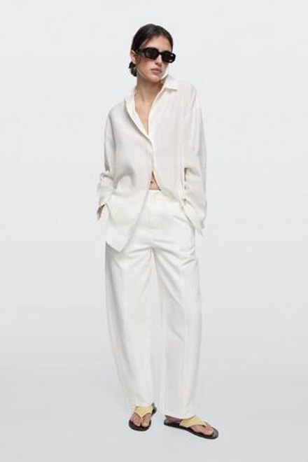 Massimo Dutti Джинсы прямого кроя с декоративными швами, экрю