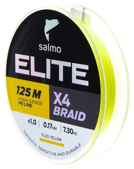 Леска плетёная Salmo Elite х4 BRAID Fluo Yellow 125 м, 0,17 мм