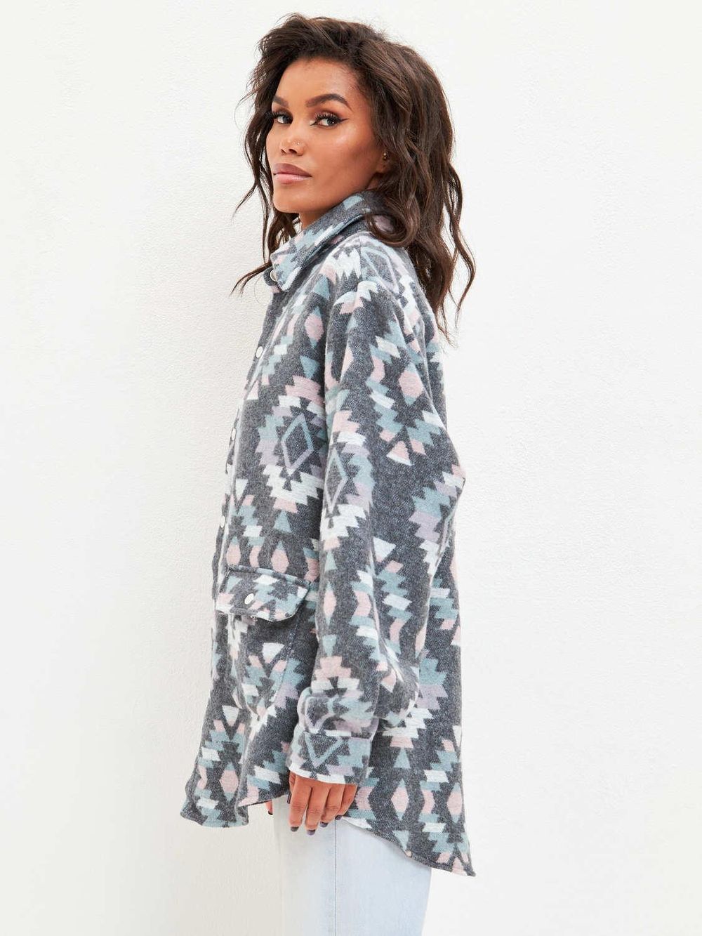 Рубашка Kefirmaykifer оверсайз Этно розово-голубая