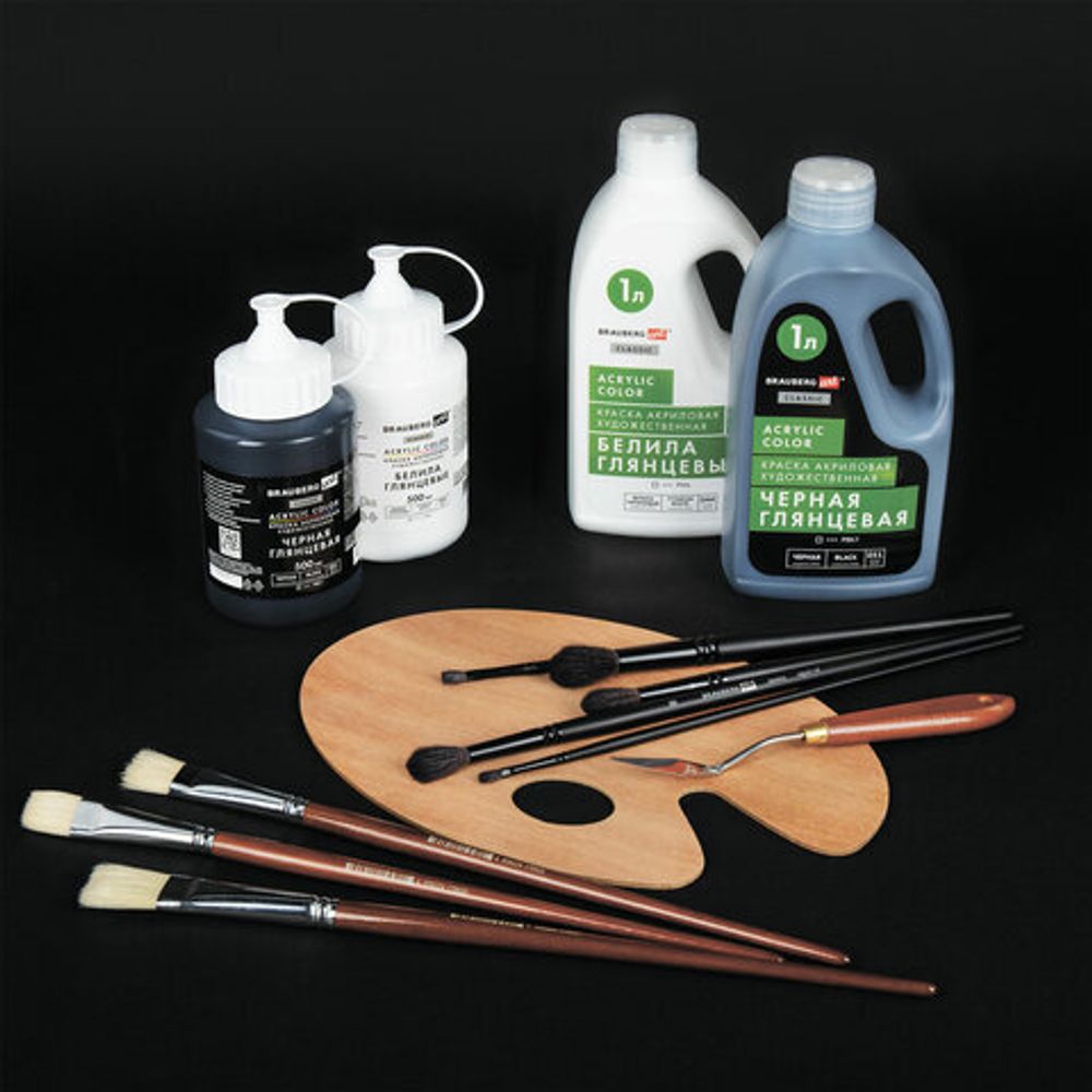 Краска акриловая художественная ГЛЯНЦЕВАЯ, 1000 мл бутыль, белила титановые, BRAUBERG ART, 192541