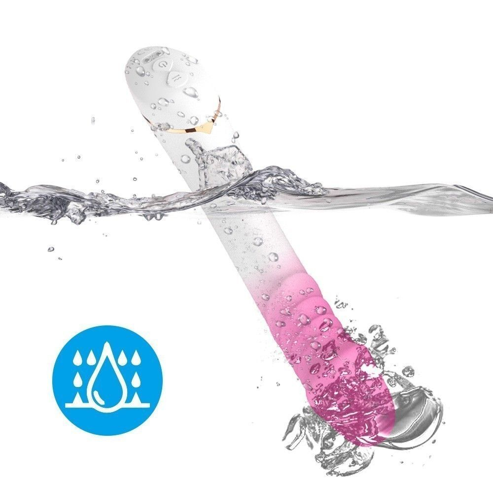 Бело-розовый вибромассажер с крупной головкой - 20,4 см. (Цвет: белый с розовым)