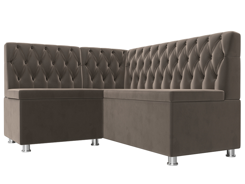 Диван кухонный угловой Мирта левый угол, Коричневый, Велюр, 107590L